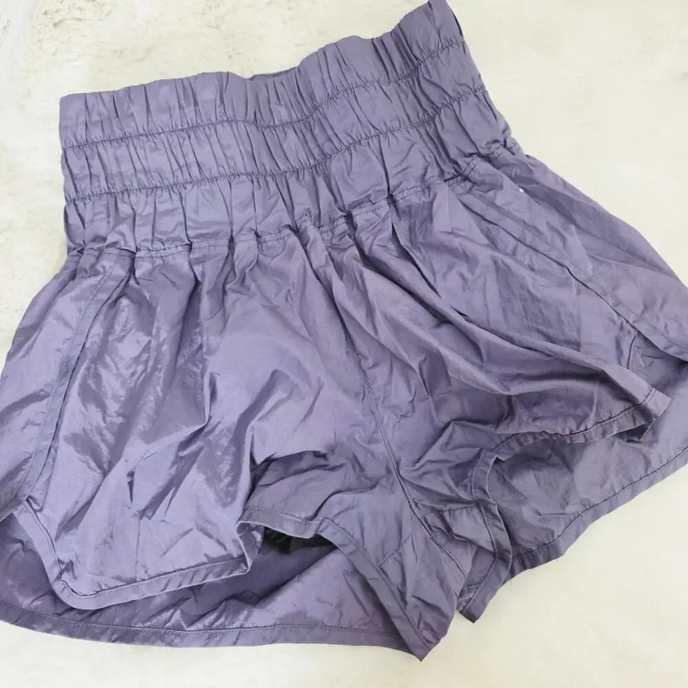 FP Movement The Way Home Shorts Deep Sea Purple High Rise Smocked Running M NEW